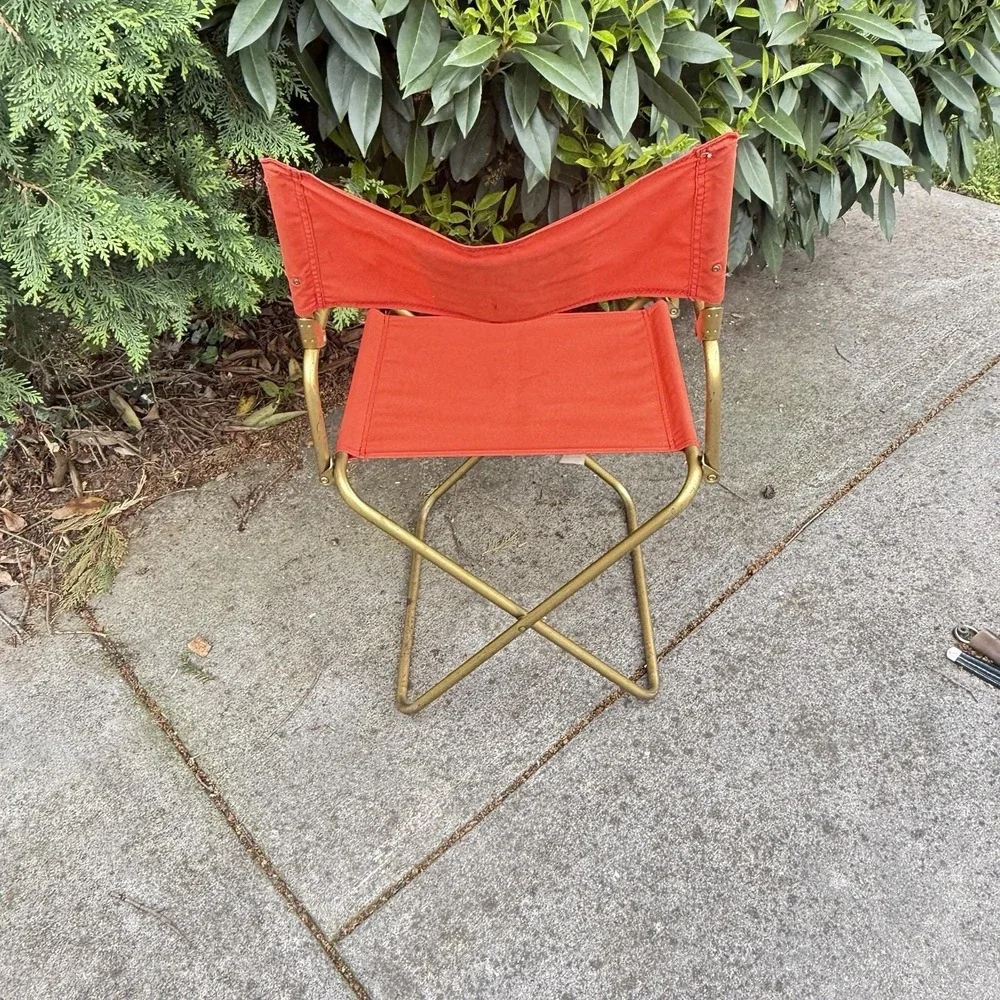 Vintage Lafuma French Folding Camp Chair Sunset Orange Southwestern Patch